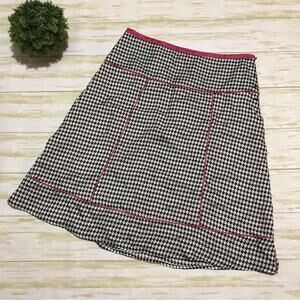 Amorose 100% Silk Black White Houndstooth Pink Knee Length A Line Skirt 4 Petite